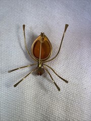 VTG Russian USSR Baltic Amber Insect Spider Gold Tone