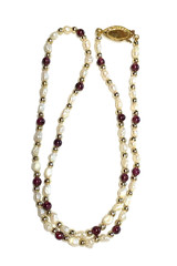 Vintage Genuine Rice Pearls & Almandine Garnet Beaded Necklace & Bracelet Set