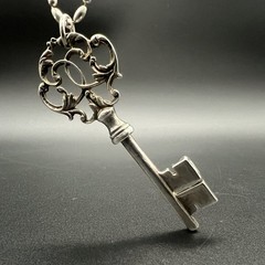 Heavy Sterling Silver Victorian Skeleton Key 3.5” On 16” Italy Bead Chain 41.4g