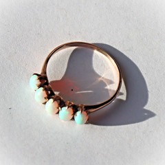 Antique Victorian 10-14k Rose Gold White 5 Cabochon Opal Band Ring sz9 c1900