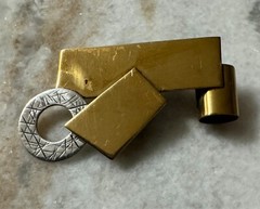 Contemporary Copper & Sterling studio art brooch signed geometric shapes 2-