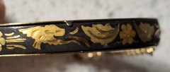 Vintage Damascene Hinged Bangle with Birds & Flowers Black and Gold tone