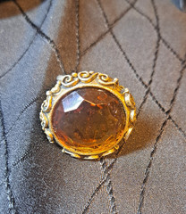 VINTAGE GOLD CITRINE AMBER SIZE 5 RING FILIGREE WORK SCROLL BEAUTIFUL-RETRO-1970
