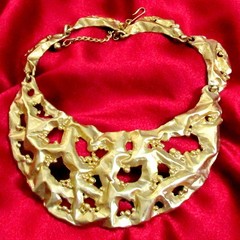 VTG Runway 70s Rare NAPIER Brutalist GP Modernist Bib Necklace “Molten Metal”