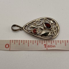 PTI 925 Sterling Silver Pendant Vintage Nepal Garnet Gemstone Filigree Bezel