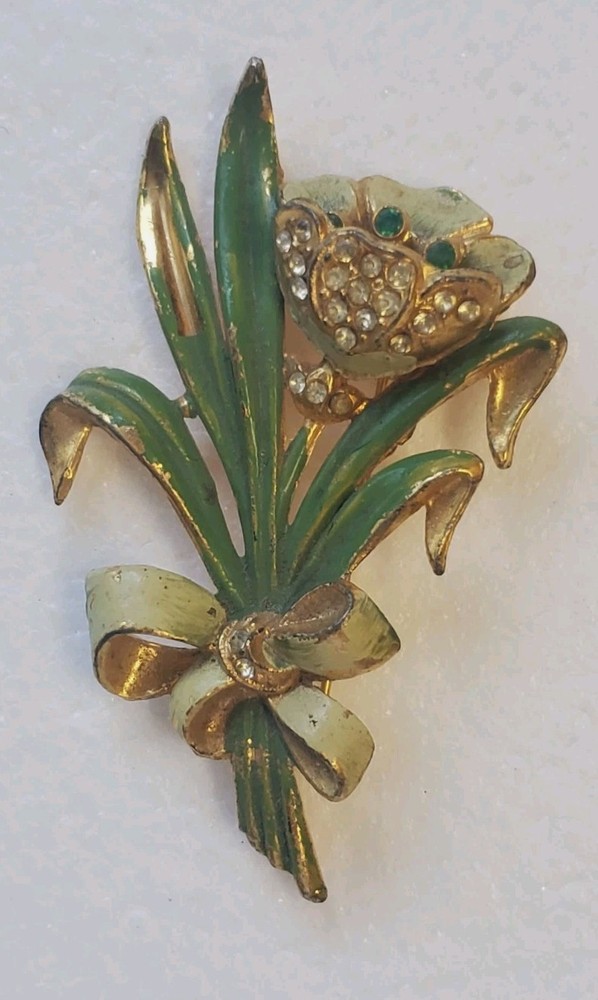 1930’s Pot Metal Flower Brooch ~cold paint