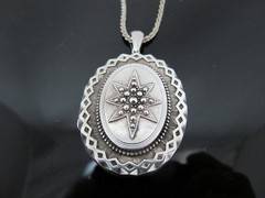 VICTORIAN Sterling Silver A&L Star Mourning LOCKET Pendant & Chain Necklace