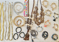Vintage New Gold Snake Wood Glass Rock Chip Bead Necklace Bracelet Lot 195
