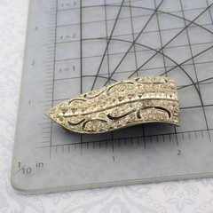 Vintage Art Deco Clear Rhinestone Paste Pot Metal Fur Clip Pin Brooch