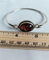 Vintage Mexico 925 Rope Accented Oval Diachroic Glass Tension Bangle Bracelet