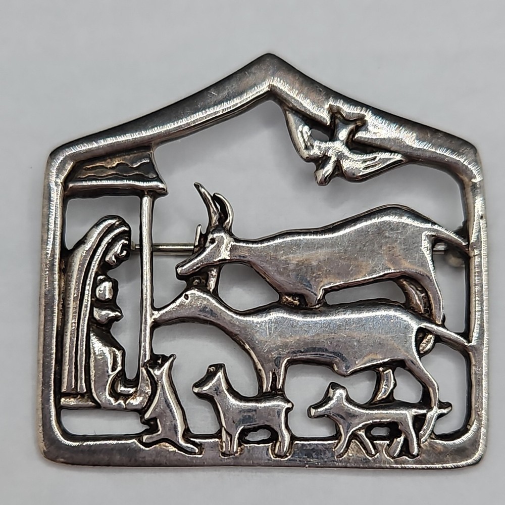 Vintage Mia Sterling Silver Brooch Nativity Animals