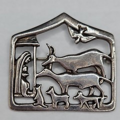 Vintage Mia Sterling Silver Brooch Nativity Animals