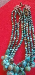 Vtg Soms 4 Strand & Lg Turquoise Nuggets Bib Necklace 925 Sterling Silver Clasp