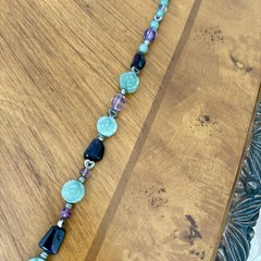 Vintage Carved Jade Rose And Amethyst Quartz Necklace Balance Wellness Luck