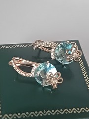 Vintage 1990-s 14 Ct Rolled Gold Aquamarine Zircons Earrings – Hallmarked 585 RG