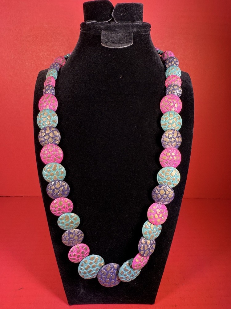 Vintage Polymer Clay Statement Multi Colored Necklace