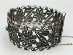 Rare Judaica 925 silver filigree bracelet set with King Solomon Eilat stones