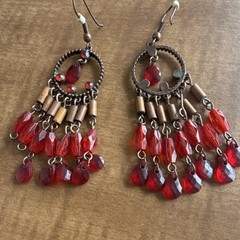 Mixed Lot of 5 Pairs reds orange Women’s Fashion Earrings Glass Plastic Metal