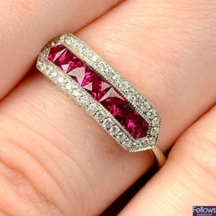 Vintage Style Art Deco Lab Created Diamond & Ruby Wedding Ring In 925 Silver