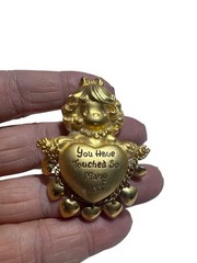 Precious Moments Brooch Gold-Tone You Have Touched So Many Hearts Angel Design