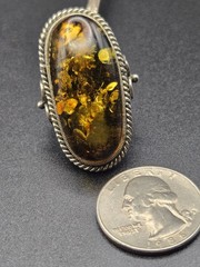 Vtg AMBER Ring SIZE 7 UV Light Tested Glows Sun Spangles Bezel Set Oval Shape