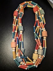 Vintage Multi-Strand Colorful Wood Bead Layered Statement Necklace Boho 70s…