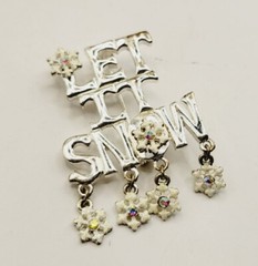 Christmas Snowflake Charm Brooch Let it Snow pin Silver Tone Crystal accent KC