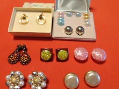 UNIQUE 7 PIECE ANTIQUE ART DECO DISCO EARRINGS COLLECTION 1950s – 1970s # 122