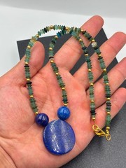 Antique Beaded 100% Lapis Lazuli With Roman Glass Necklace From Afghanistan