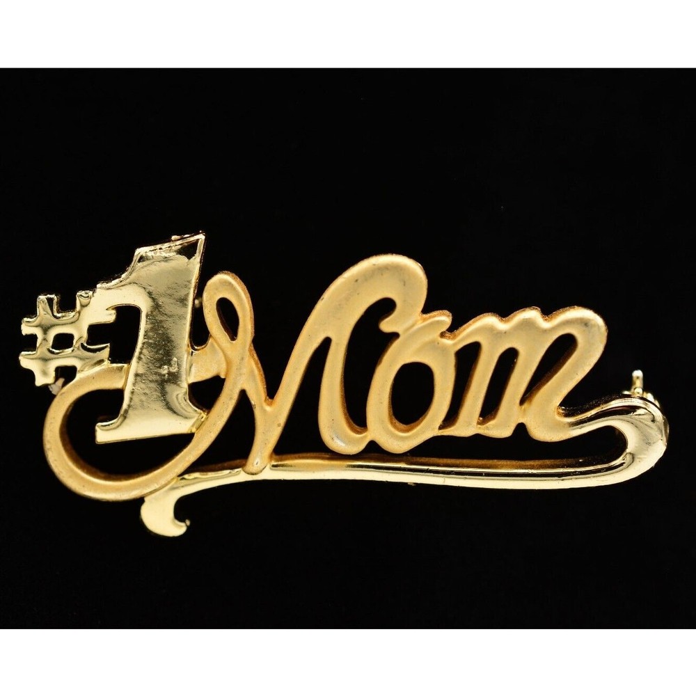 AJC Vintage #1 Mom Pin Brooch Brushed Gold Mother’s Day Signed NOS 1980s Bin4