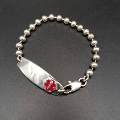 Italian Vintage Silver Medical Alert ID Bracelet Ball Chain Not specified