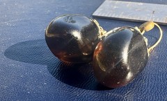 Vintage Eggplant Glass French Jet Style Dangle-Drop Earrings w Ornate Metal Caps
