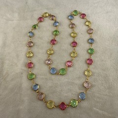 Vintage Open Bezel Necklace Gold Tone Pastel 28”