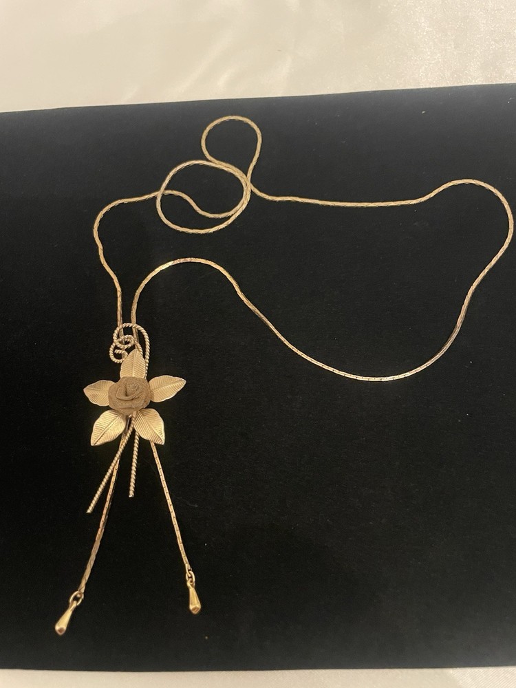 VINTAGE GOLD TONE Flower LARIAT NECKLACE