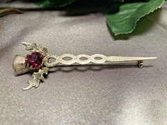 Estate 1950’s WB Simulated Amethyst Scottish Thistle Sterling Silver Brooch