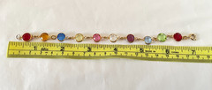 Lot of 2 Vintage Gold Tone Glass Bezel Bracelet & Earrings Pink Purple Blue
