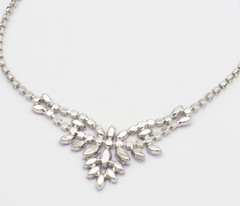Vtg B. David Rhinestone Necklace Pink AB Red Clear Choker Signed Marquise