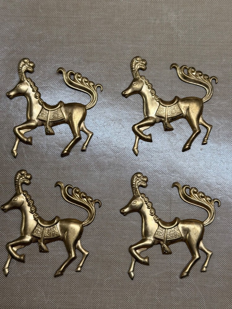 Lot 4 Vintage Solid Brass Carousel Horse Large Stampings 46mm Jewelry Finding