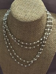 Vintage Long White Rosary Style Station Necklace- No Clasp
