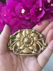 Vintage Large Gold Tone Art Nouveau Style Floral Brooch Sash Pin 3.5 X 2 1/4″