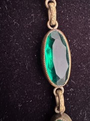 Stunning Antique Art Deco Emerald Green Glass Panel Link Bracelet 1930’s