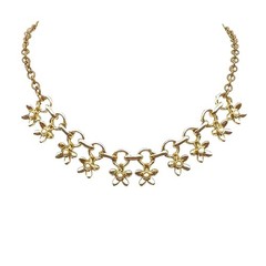 Vintage Floral Charm Chain Choker Necklace Gold-Tone Metal Adjustable Length Dai