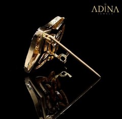 MOTIF Brooch, Silver Gold Pated, Onyx & Zircon