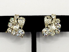 Clear Rhinestone Climber Sparkle Prism Fancy Event Vintage Screwback Earrings