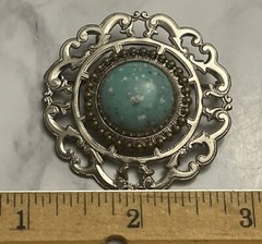 Vintage Gold Tone Blue Cabochon Brooch Pin JMS-60