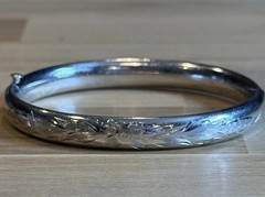 Vintage Etched Sterling Silver Bangle Victorian Style About 7 Inches Signed