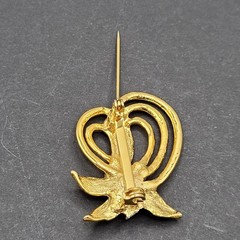 Heart Modernist Abstract Faux Pearl Rhinestone Open Metal Gold Tone Brooch Pin