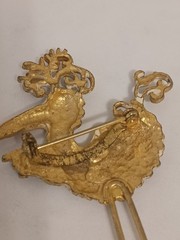 Lind- Gal Vtg Long Legs Bird Brooch Textured Gold Tone Enameled