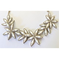 Lovely Gold White Tone Rhinestone Floral Collar Necklace by TALBOTS 21″ NOS