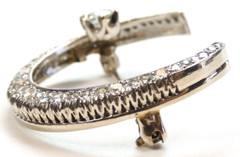 Antique 1920’s European Diamond Crescent Pin Brooch 13K White Gold EGL 1.33X1.2″